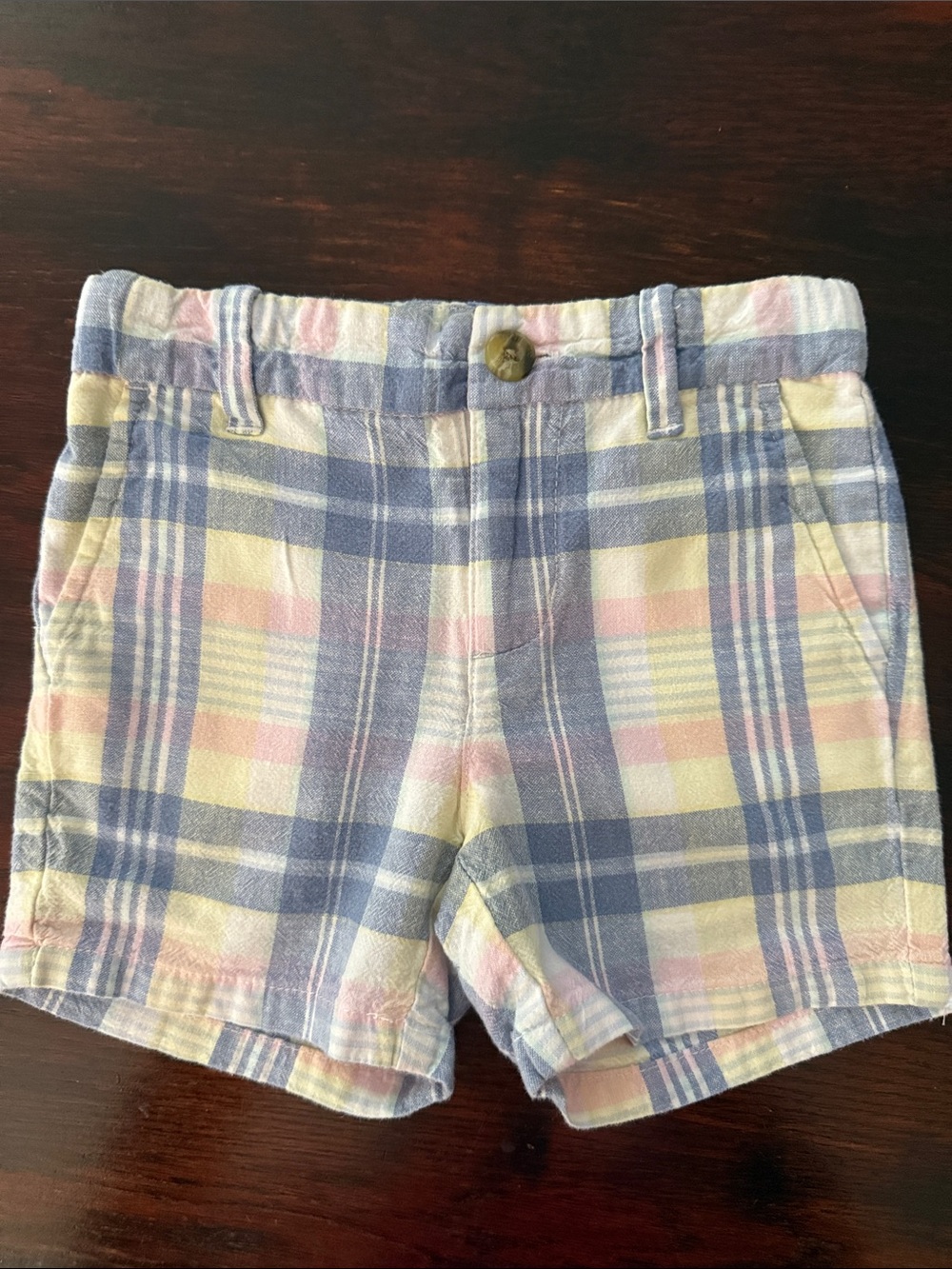 Janie and Jack Pastel Plaid Cotton Shorts - Blue, Pink, Yellow